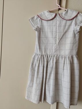 Dotti Cream Windowpane Dress with Pink Trim Collar